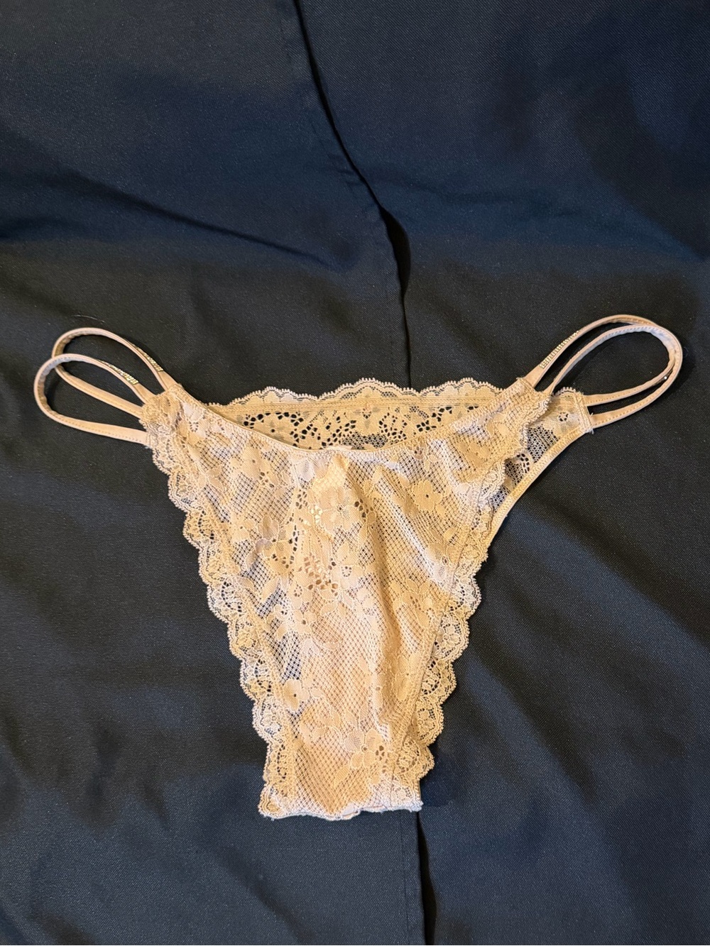 Victoria's Secret Beige Shine Strap Twinkle Lace Brazilian Slip Panty